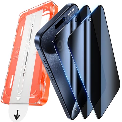 UniqueMe for iPhone 15 Pro Privacy Screen Protector - 2 Pack [ Anti Spy ] [Automatic Dust Removal] 9H Full Coverage Tempered Glass Screen Protector Bubble-Free Case Friendly
