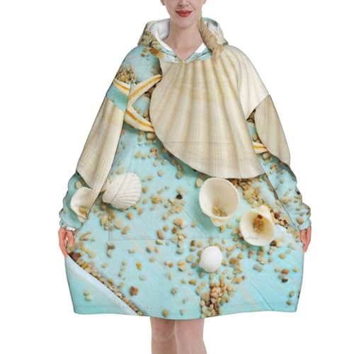 Couverture en peluche douce motif étoiles de mer et coquillages bleu océan pour adulte