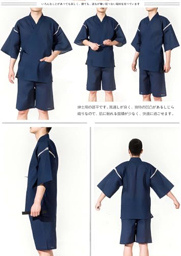 Men's Kimono Japanese Shirt and Shorts Suit, Cotton Linen Loungewear Lounge Set Spa Bathrobe, Blue3