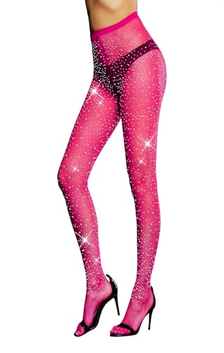 FANCAME Fishnet Stockings for Women Halloween Party Sparkly Tights (S-XL, Rose)