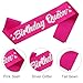 FSJJLLU ‘Birthday Queen' Birthday Sash Hot Pink with Glitter Silver Letters-Birthday Sash for Women,Queen of the Party, Fits All Women, Perfect for 21st, 30th, 40th, 50th Birthdays