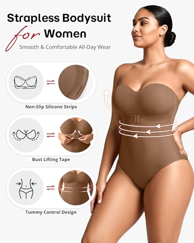 Image of Shapewear Bodysuit Tummy Control Strapless Bra Shapewear for Women Strapless Faja Body Shaper Thong Light Shapewear