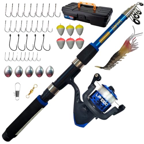 Kit de Pesca Telescópica Vara 1,8m - Molinete, Iscas e Acessórios, Estojo Organizador