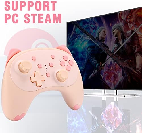 IINE Cat Controller for Nintendo Switch with 3.5mm Headset Jacked,Cute Wireless Pro Controller Kawaii Game Accessory,Orange