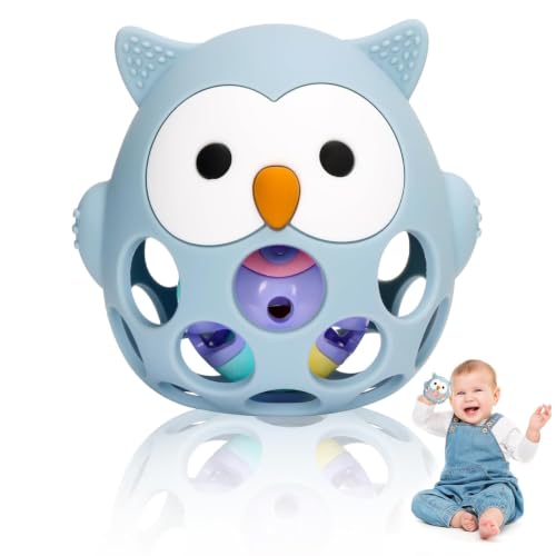 Image of PandaEar Rattle Teether for Babies 0-12 Months, Montessori Silicone Baby Teething Toy, BPA-Free Food Grade Freezer Safe Sensory Toy for Gum Relief & Motor Skills, Blue