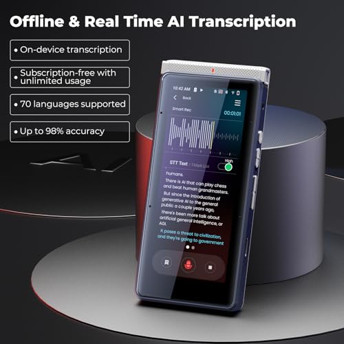 Image of Innioasis PR1 AI Voice Recorder, Transcription & Translation with AI, 3.99 inch 64GB Smart Summarize, Offline AI Processing Note Taker for Meeting & Lectures, Translation for Business Travel, Silver