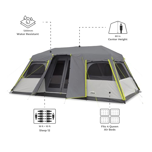 Image of CORE Instant Cabin Tents | Family Cabin Multi Room Pop Up Tents Car Camping | Included Storage Pockets for Camping Accessories