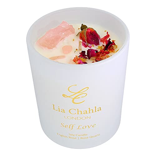 Lia Chahla London Luxury ‘Self-Love’ Rose Quartz Candle 10 Oz – Scented English Rose Candle – Hidden Gem Candle Infused W/Essential Oils – 100% Soy Candle (Self Love/Rose - Rose Quartz, 10 Oz) #TOP29