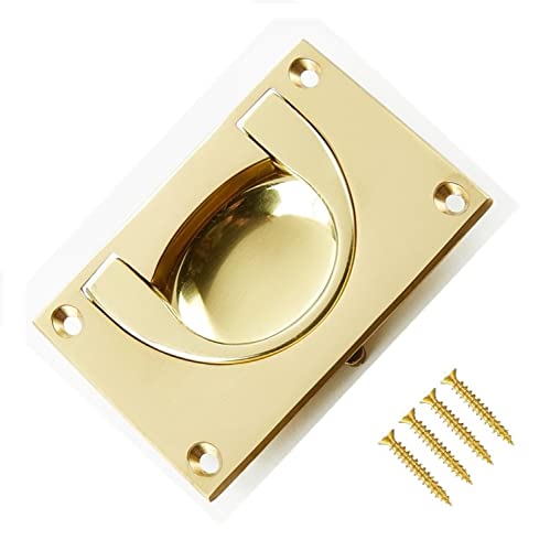 TERF® Traditional Vintage Polished Brass Flush Drop Pull Handle 90mm Face Fix Handle Including Fixing Screw for Use Window Cupboard Cabinet Wardrobe Door Gate