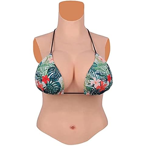 Pecho de medio cuerpo formas de pecho de silicona realistas C-G CUP tetas falsas para travestis Drag Queen mastectomía transgénero/Light Beige/C cup Cover
