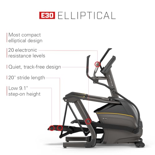 Image of Matrix Fitness E30 Elliptical with XR | 8.5 inch LCD | Low Impact Workouts, Full Body Cardio, High Calorie Burn | Space Saving Compact Design, Suspension Elliptical