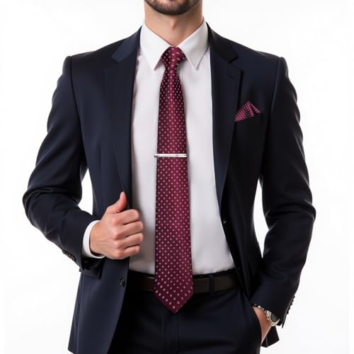 Image of DiBanGu Plaid Ties for Men Silk Checkered Necktie and Pocket Square Cufflinks Tie Clip Set with Gift Box for Wedding Business
