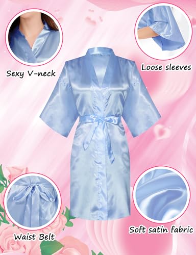 Image of 8 Pcs Bridesmaid Robe Sets Bride Silk Satin Robes Bridal Party Robes Short Getting Ready Outfits Wedding Sleepwear