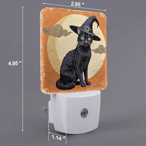 Image of LED Night Light,Halloween Black Cat Silhouette LED Night Light Plug into Wall with Dusk to Dawn Light Sensor White Energy Efficient Nightlight for Bedroom Bathroom Hallway Living Room Kitchen