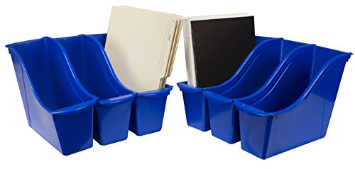 Image of Storex Small Book Bin - Interlocking Plastic Organizer for Home, Office and Classroom, Blue, 6-Pack (71108U06C)