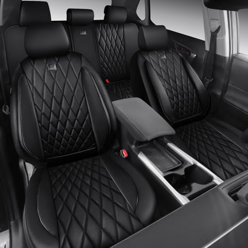 CAR PASS CRV Seat Covers Full Set Custom Fit for Honda CRV HRV 2017-2022, CR-V HR-V Luxury Premium Waterproof Nappa Leather Seat Covers, Anti-Slip Comfortable Airbag Compatible Full Black