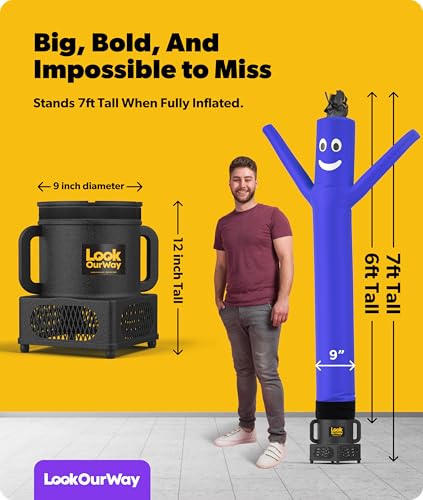 Image of LookOurWay Air Dancers Wacky Waving Inflatable Tube Guy - 7ft Tall Inflatable Advertising Waving Dancing Man with Sky Dancer Blower - Blue