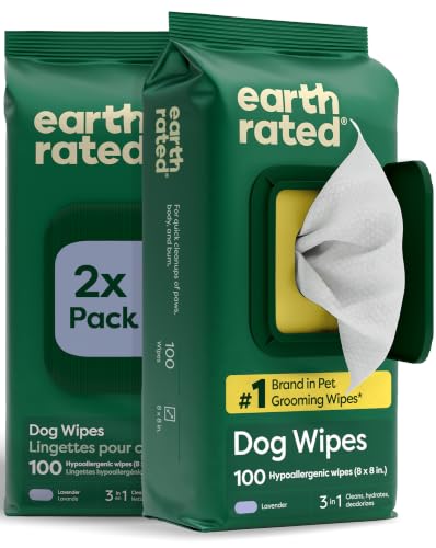 Earth Rated Dog Wipes for Paws & Butt, Deodorizing, Lavender, 200ct