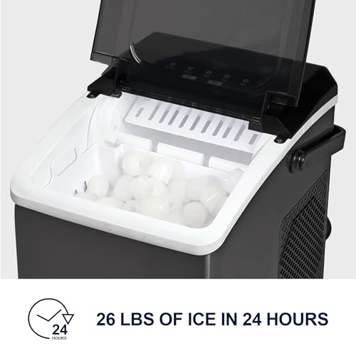 Image of Koolatron Ice Makers Countertop Portable Ice Machine 2 Sizes Bullet Ice Cubes Ready in 6 Mins 26.5lbs /Day with Ice Scoop and Basket Digital Controls LED Indicators for Parties /Home /Office /Bar, Black