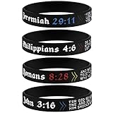 Sainstone 4-Pack Power of Faith Christian Bible Verse Silicone Bracelets - Jeremiah 29:11, John...