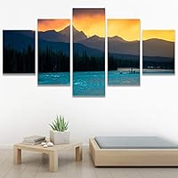 SIGNWIN 5 Panel Canvas Wall Art Sunset in The Mountains for Home Decorations Ready to Hang - 60
