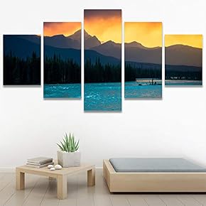 SIGNWIN 5 Panel Canvas Wall Art Sunset in...