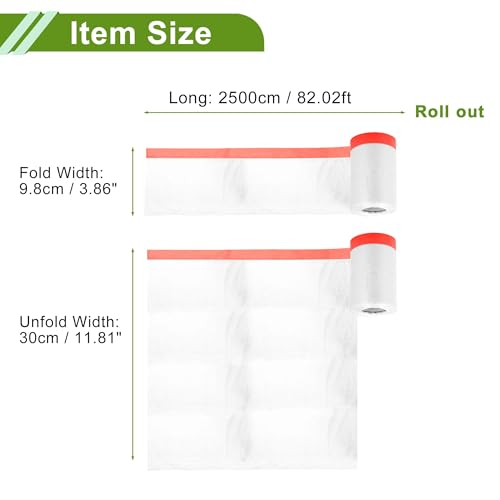 Image of Pre-Taped Masking Film Plastic Cover PE Film Masking Paper 1 Pc 2500x30cm / 82.02ftx11.81 inch White Red
