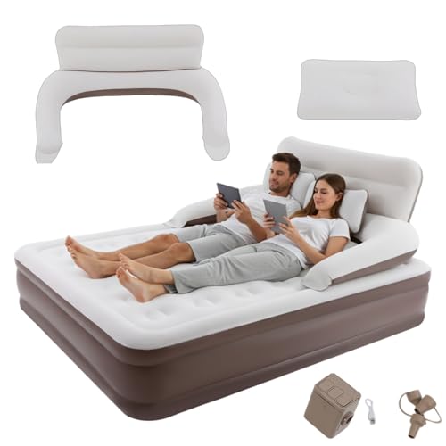 DAOHHFO Cama de aire para 2 personas, colchón de aire con cabecero y almohada, elegante cama de invitados y cama de camping 152 x 195 x 40 cm, colchón de aire portátil para camping, viajes, uso