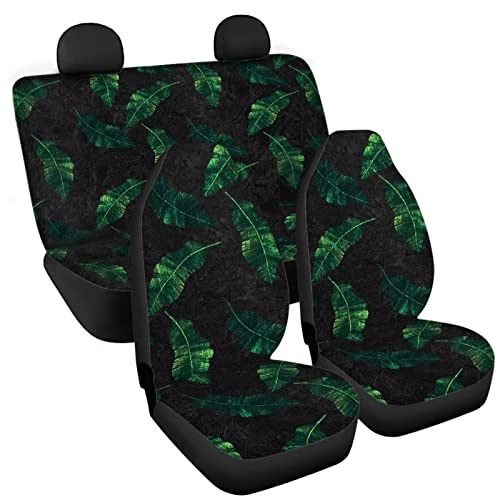 Image of Modysero Tropical Leaves Print Car Seat Cover Full Set for Men Women Breathable Soft Full Coverage Auto Seat Covers Custom Elastic Easy Install Car Accessories for Car SUV Truck
