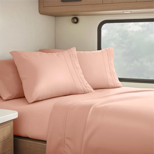 Nestl Peach Short Queen Sheets for RV, Hotel Luxury RV Queen Sheets Set, 4 Piece Fitted Bed Sheet Set and Pillowcases, Super Soft, Wrinkle-Free, and Breathable Camper Bedding