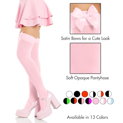 Image of Leg Avenue Women's Satin Bow Accent Thigh Highs