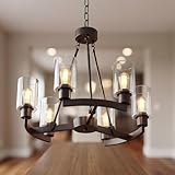 Virelite Modern Gunmetal Gray 6-Light Chandelier - 24' Clear Fluted Glass Pendant Light, Luxury Hanging Ceiling Fixture for Dining Room, Kitchen Island, Living Room & Foyer