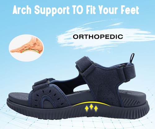 Image of KuaiLu Mens Leather Hiking Sandals with Orthopedic Arch Support Footbed | Sport Recovery Athletic Waliking Sandals For Man Outdoor Summer Casual Thick Cushion Beach Water Fisherman Sandal Size 7-15