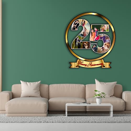 Image of Shri Kant Art 25th Anniversary Golden Photo Frame | Couple Photo Collage Frame | Romantic Wedding Anniversary | Decorative Wall Art