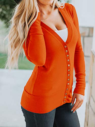 Verabendi Women's V-Neck Button Down Long Sleeve Knit Cardigan Sweater Copper L #TOP2