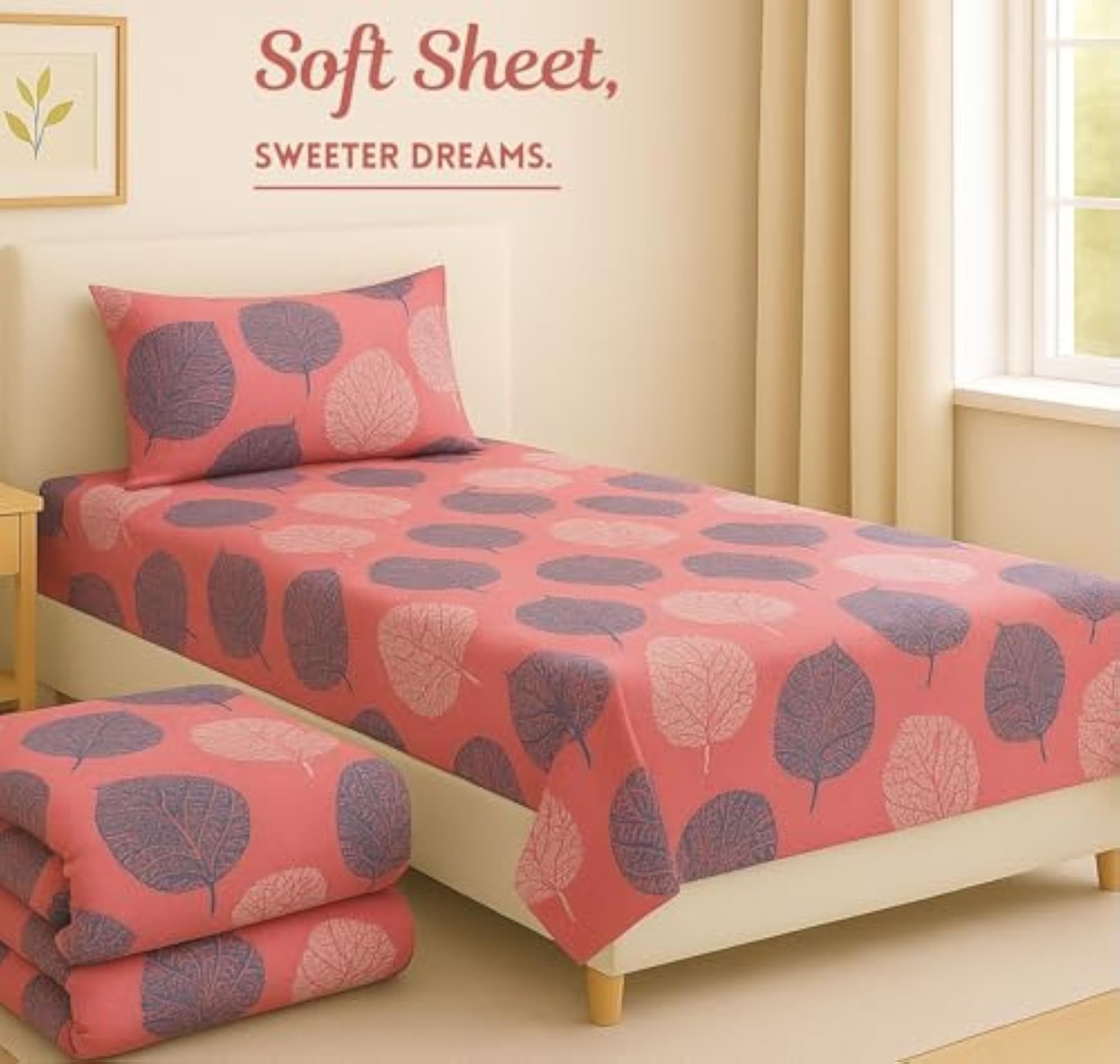 3pc Lightweight Bedding Set with Single Bedsheet, Pillow Cover & Comforter