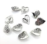 KARMELLING 10PC Alloy Metal Sewing Shank Buttons, Antiqued Silver Flower Carved Heart Buttons 20mm x