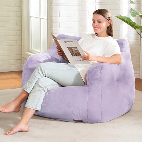 Image of Hobestluk Bean Bag Chair for Adult Small Bean Bag Chairs with Arms Furry Beanbag Chair with Foam Filler Stuffed Bean Bag Sofa for Reading in Bedroom Living Room and Dorms (Purple)