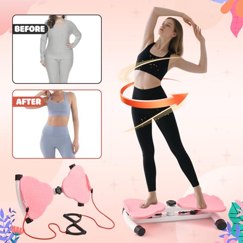 LTFIOON Twist Board,Twist Waist Disc Board mit Kordelzug,100KG Tragkraft,Stehendes Bauchübungsbrett,Twist Board Abnehmen Geräte für Fußmassage, Gewichtsverlust,Taillentwister für Zuhause/Büro (Rosa)