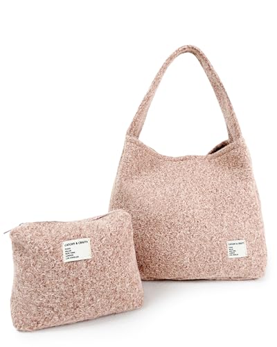 Image of CATCHY & CRAFTY Tote Bag for Women - Plush Large Hobo Gym Bag for Workout, Yoga, Travel - Fluffy Fleece
