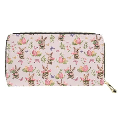 Pink Easter Bunny Egg Print Wallets for Women,PU Leather Clutch Easter Theme Cell Phone Purse Coin Pockets Wallet Card Holder Organizer with Zipper2