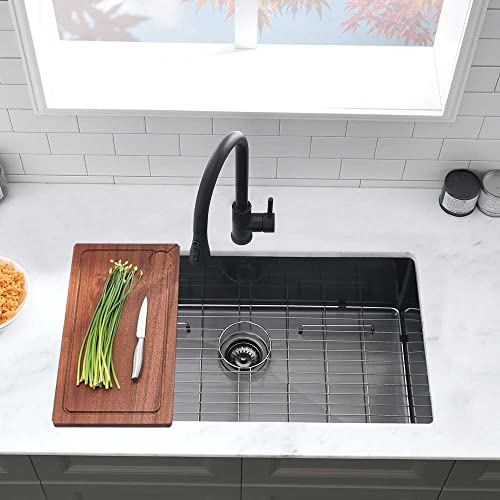32 Inch Undermount Kitchen Sink Matte Black, Wesliv 32X19 Stainless Steel Undermount Kitchen Sink 16 Gauge Deep Large Single Bowl Kitchen Sink With Cutting Board #TOP3
