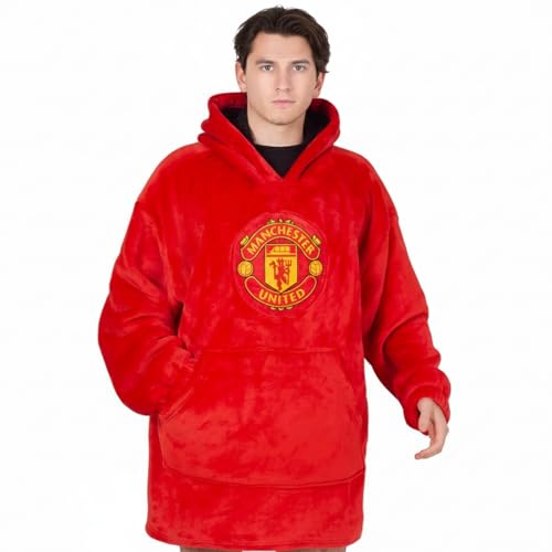 Manchester United Adults Oversized Hoodie Blanket - Official Football Gift, Red, Size XL-XXXL