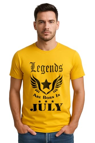 Image of RHYMAX Men Cotton Printed T-Shirt Legends are Born in July Birthday Graphic Tee Regular Fit