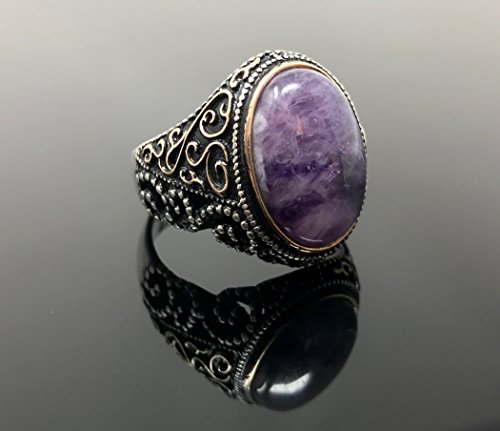 KAR 925K Stamped Sterling Silver Amethyst Men's Ring I1F4