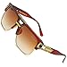 Produktbild SHEEN KELLY Große Retro Sonnenbrille Square Brille Herren Damen Spiegel Linsen Eyewear Schwarz Hälfte Rahmen Metall Gold UV400 Oversized Braun