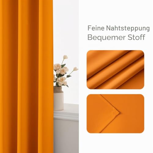 EMEMA Verdunklungsvorhänge mit Ösen 2er 140x245cm Orange Blickdicht Gardine – Ansicht 5