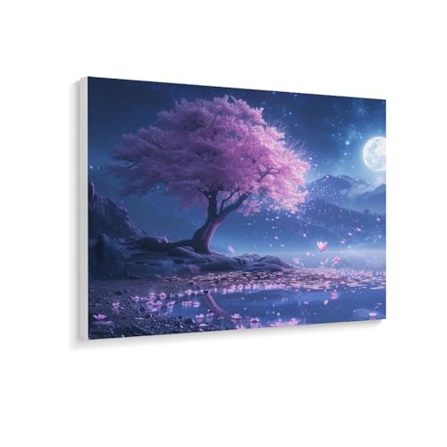 数字油絵 ラッセン 花は満開、月は満月 デジタル油絵 数字キットによる絵画 DIY絵 手塗り 魅力的な花 美しい自然の風景 数字キット塗り絵 壁飾り ホーム オフィス装飾 数字塗り絵 手工芸 初心者 大人 子供 贈り物 60×45cm