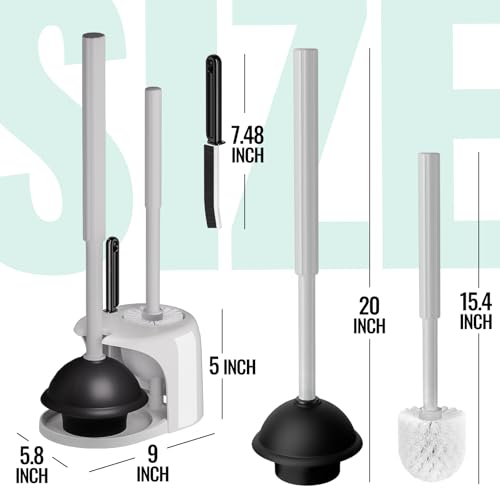 Image of 3 in 1 Toilet Brush and Plunger Set with Crevice Cleaning Brush, Toilet Plunger and Brush Set with Extra Long Handle, Plungers for Bathroom Accessories, Toilet Plunger with Holder, Dark Grey