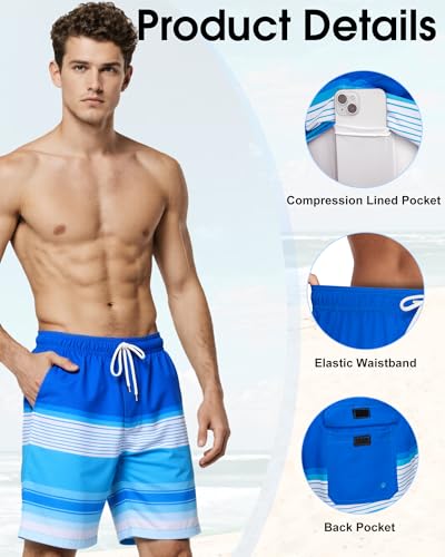 Image of Mens Swim Trunks with Compression Liner 2 in 1 Quick Dry Swimming Shorts Swimwear Bathing Suits with Pockets